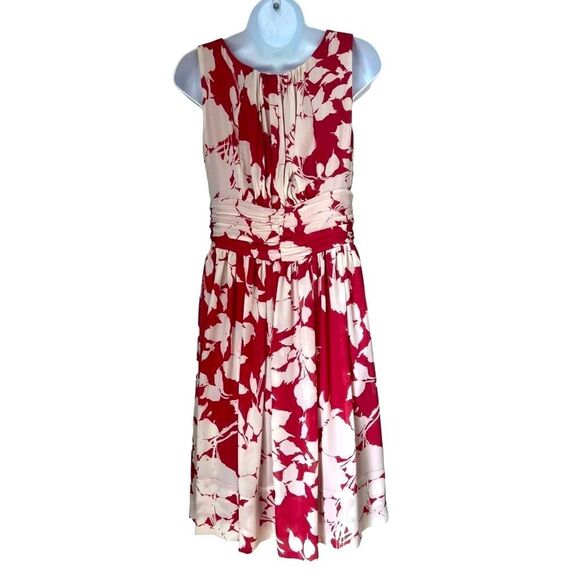 Talbots Sheer Floral Sleeveless Chiffon Rusty Red White Midi Summer Dress size 6 - Picture 8 of 11